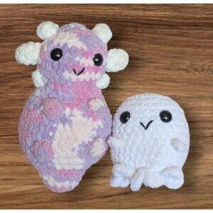 Axolotl Crocheted Plushie Handmade Ghost Amigurumi Stuffed Animals Pink Purple 2